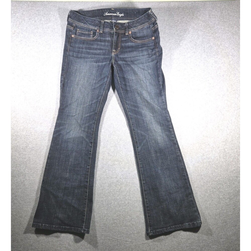 American Eagle Original Boot Jeans Womens 10 Blue Dark Wash Mid Rise Stretch Y2K